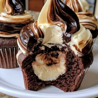 Delicious cozy chocolate coffee cupcakes topped with creamy frosting