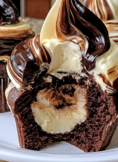 Delicious cozy chocolate coffee cupcakes topped with creamy frosting