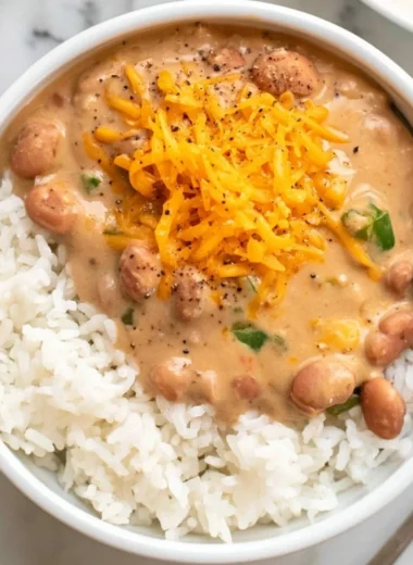 Cozy and easy pinto beans recipe with spices and herbs in a bowl.