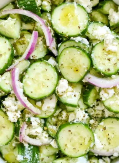 Delicious Cucumber Feta Salad with fresh vegetables and feta cheese