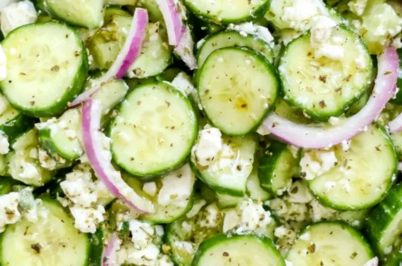 Delicious Cucumber Feta Salad with fresh vegetables and feta cheese