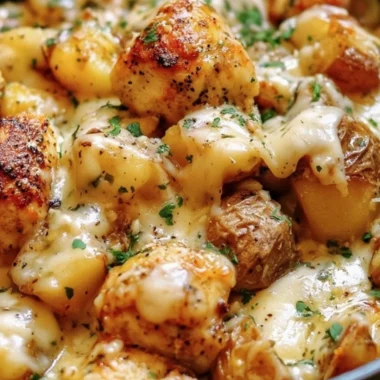 Garlic Parmesan Chicken served with crispy potatoes on a plate.