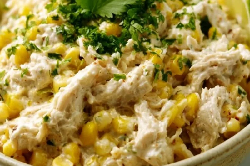 Crockpot street corn chicken dish with fresh ingredients ready to serve.